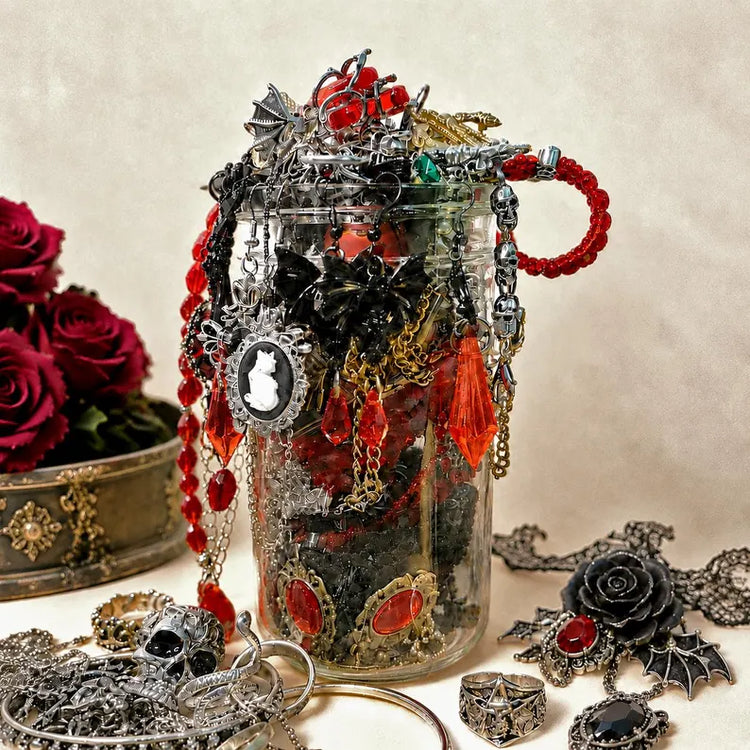 Gothic Vampire Inspired Mystery Jewelry Jar curated fashion jewelry assortment