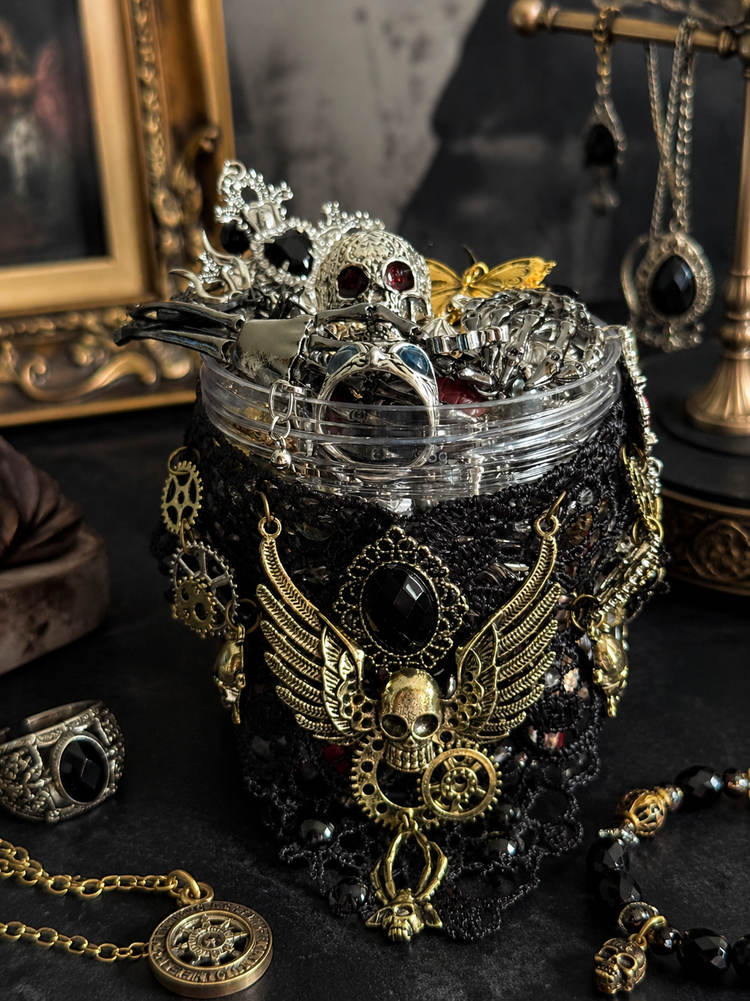 Gothic Steampunk Mystery Jewelry Jar curated fashion jewelry assortment